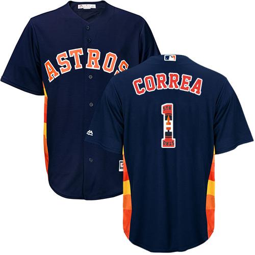 Astros #1 Carlos Correa Navy Blue Team Logo Fashion Stitched MLB Jersey - Click Image to Close